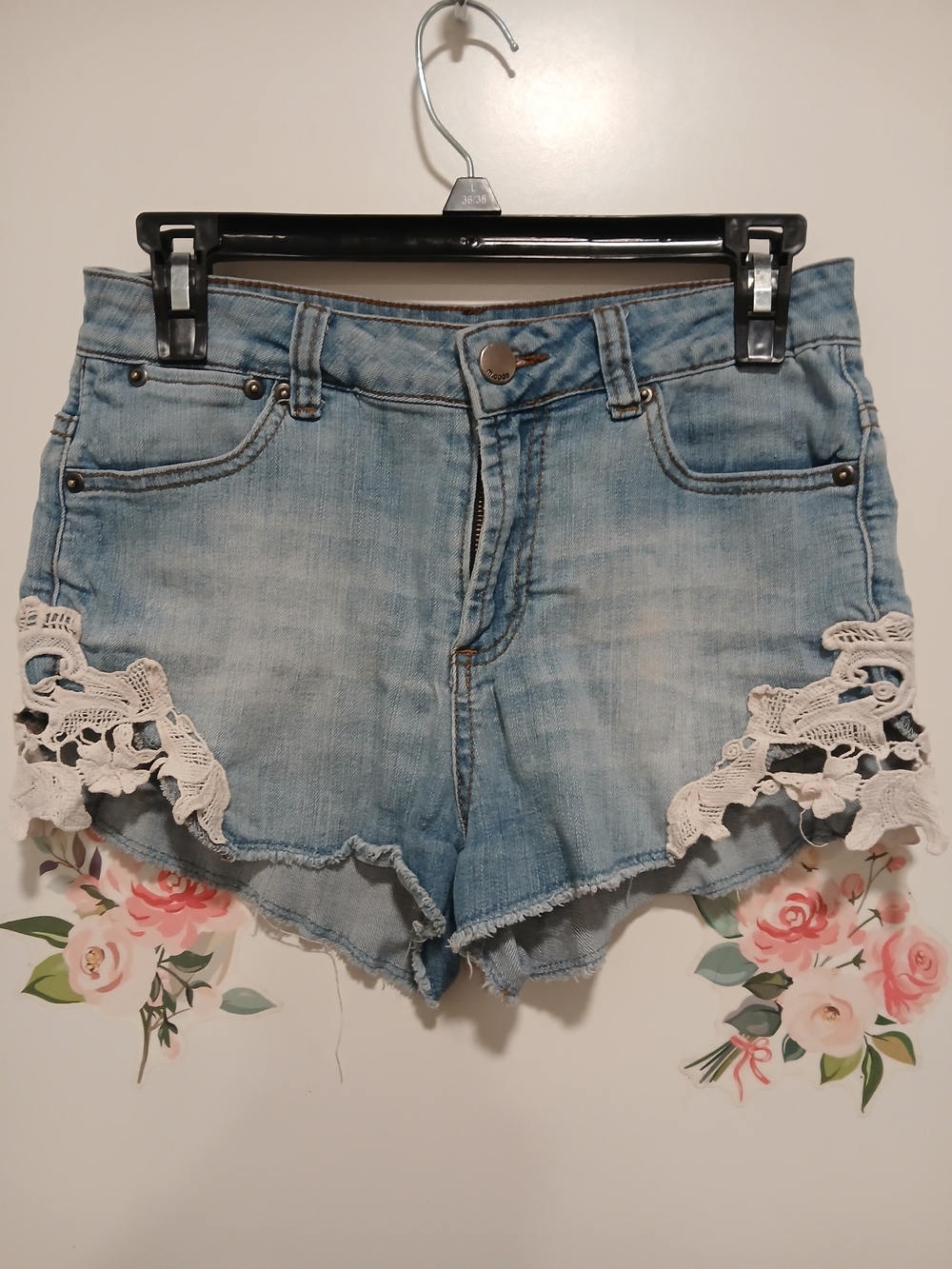 Mind Code Light Blue Denim Shorts with White Crochet Trim